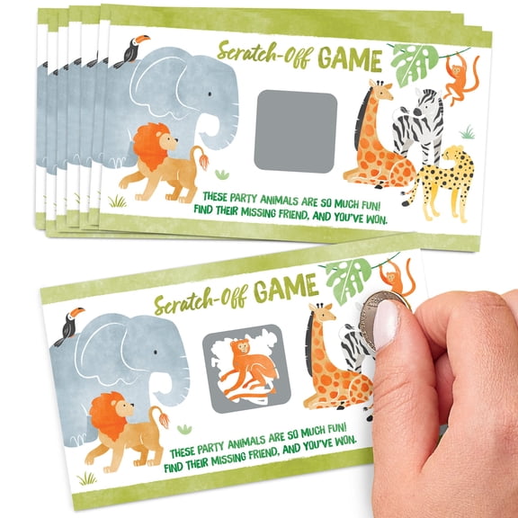 Big Dot of Happiness Safari Animals Party Game Scratch Off Cards, Fun Party Activity for Jungle Birthday or Baby Shower Event - 22 Count