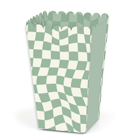 Big Dot of Happiness Sage Green Checkered Party - Favor Popcorn Treat Boxes - Set of 12