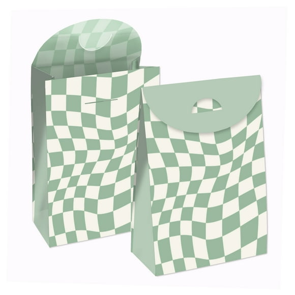 Big Dot of Happiness Sage Green Checkered Party - Gift Favor Bags - Party Goodie Boxes - Set of 12