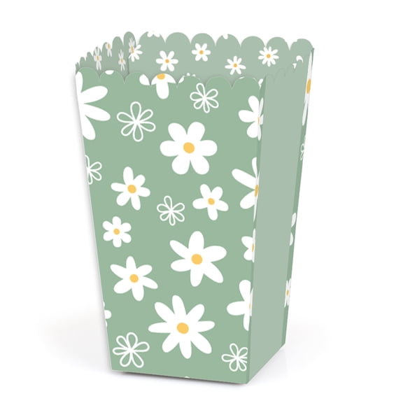 Big Dot of Happiness Sage Green Daisy Flowers - Floral Party Favor Popcorn Treat Boxes - Set of 12