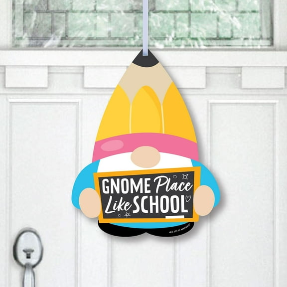 Big Dot of Happiness School Gnomes - Hanging Porch Teacher and Classroom Outdoor Decorations - Front Door Decor - 1 Piece Sign