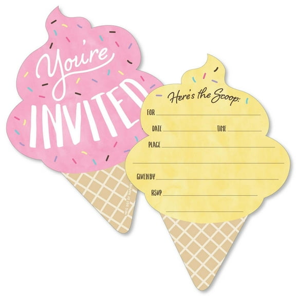 Big Dot of Happiness Scoop Up the Fun - Ice Cream - Shaped Fill-in Invitations - Sprinkles Party Invitation Cards with Envelopes - Set of 12