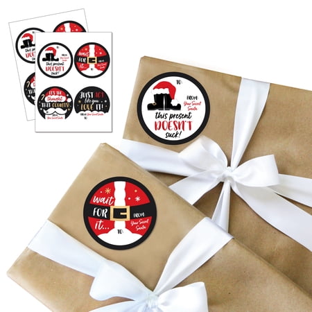 Big Dot of Happiness Secret Santa - Round Christmas Gift Exchange Party To and From Gift Tags - Large Stickers - Set of 8