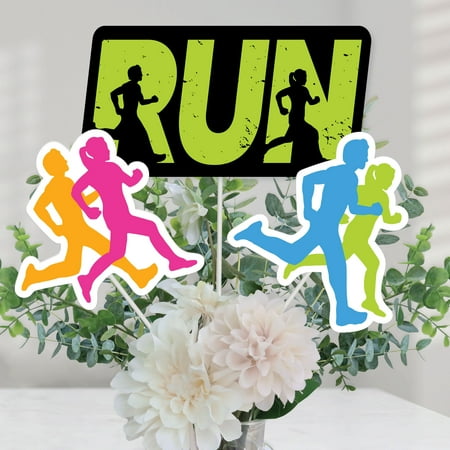 Big Dot of Happiness Set the Pace - Running - Track, Cross Country or Marathon Party Centerpiece Sticks - Table Toppers - Set of 15