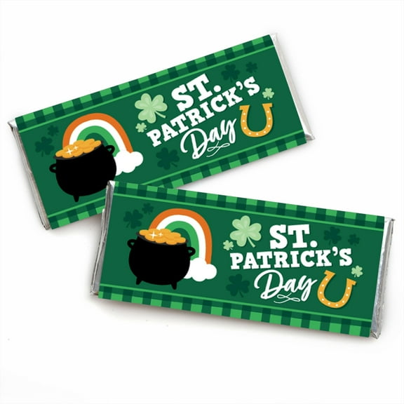 Big Dot of Happiness Shamrock St. Patrick's Day - Candy Bar Wrapper Saint Paddy's Day Party Favors - Set of 24