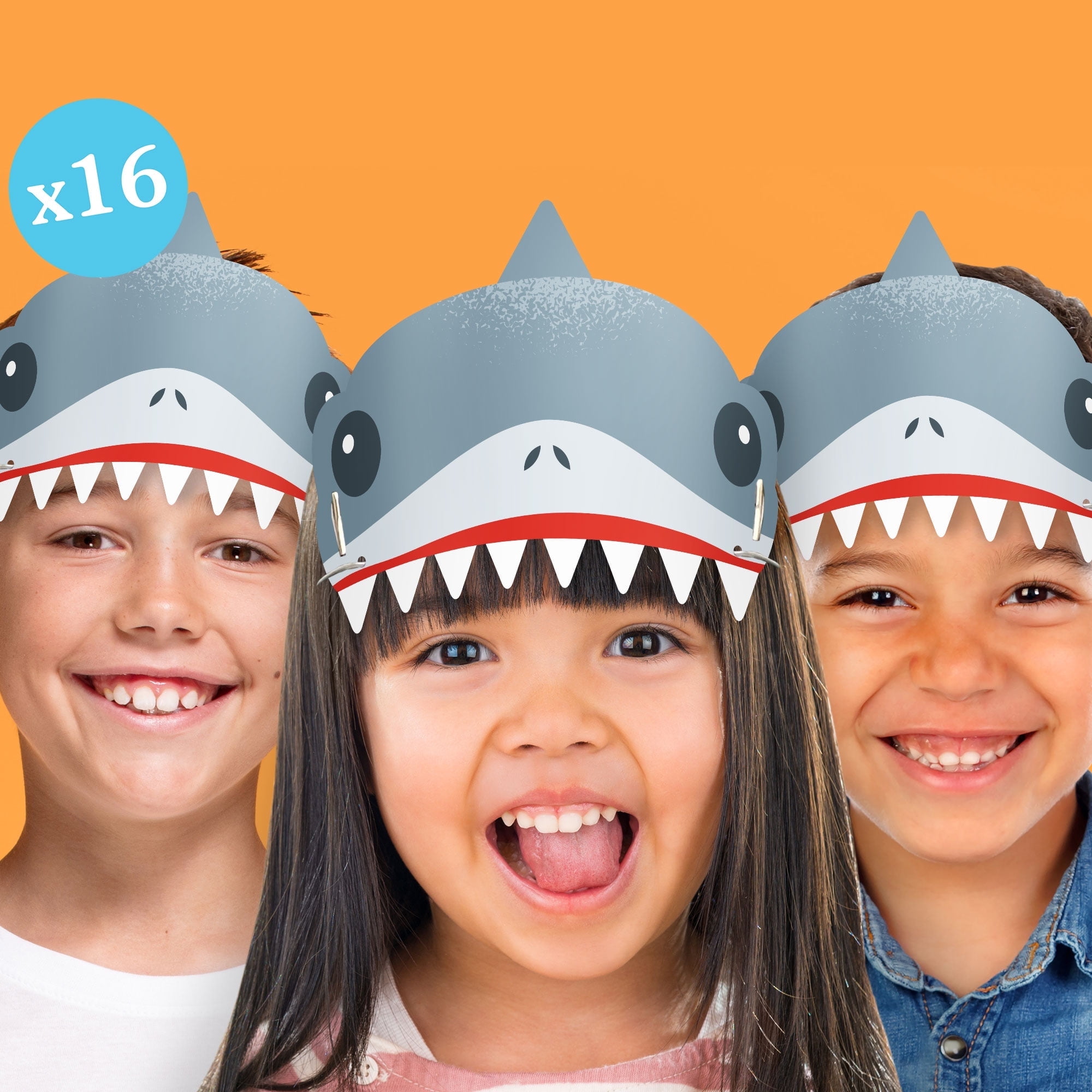 Big Dot of Happiness Shark Party Paper Crowns, Jawesome Shark Bite Headbands for Kids Summer Birthday Party, DIY Ocean Party Hat Favors, 16 Count