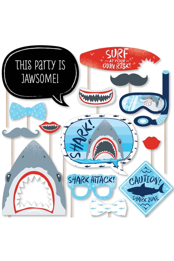 Shark Zone - Jawsome Party or Birthday Party Photo Booth Props Kit - 20 Count