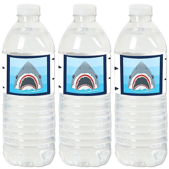 Big Dot of Happiness Shark Zone - Jawsome Party or Birthday Party Water Bottle Sticker Labels - Set of 20