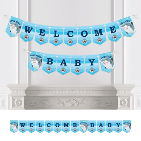 Big Dot of Happiness Shark Zone - Jawsome Shark Baby Shower Bunting Banner - Party Decorations - Welcome Baby