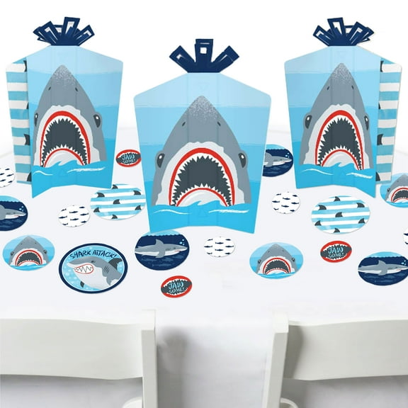 Big Dot of Happiness Shark Zone - Jawsome Shark Party or Birthday Party Decor and Confetti - Terrific Table Centerpiece Kit - Set of 30