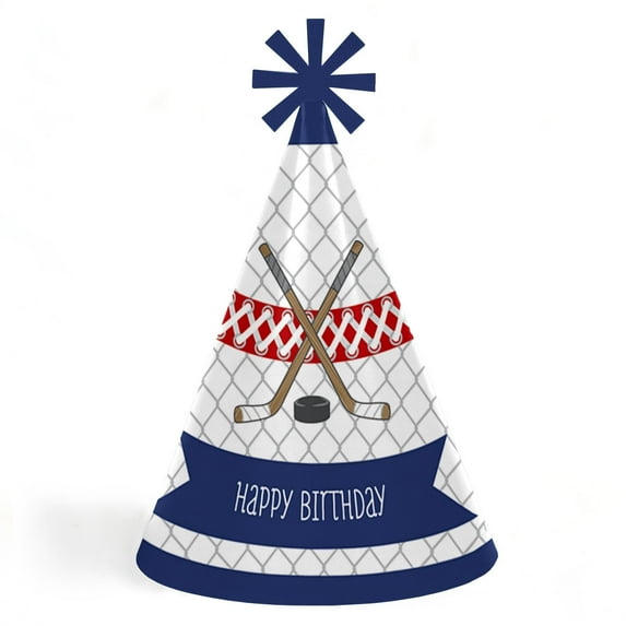 Big Dot of Happiness Shoots and Scores - Hockey - Cone Happy Birthday Party Hats for Kids and Adults - Set of 8 (Standard Size)