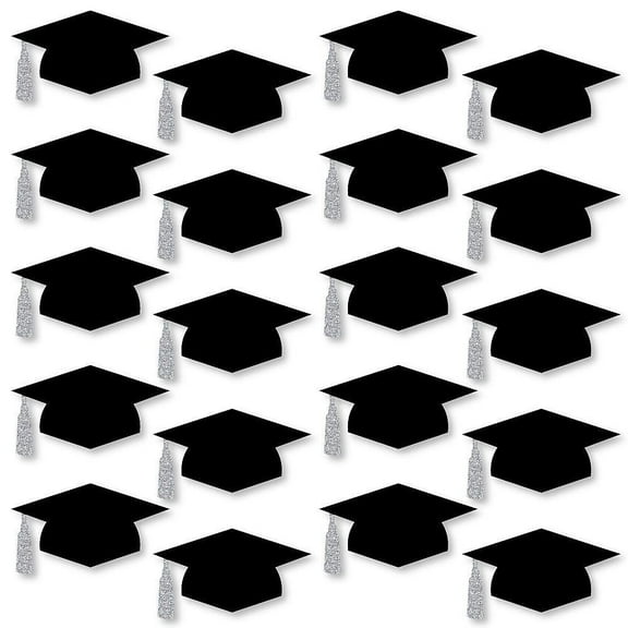 Big Dot of Happiness Silver Graduation Hat Decorations - DIY Large Party Essentials - 20 Count