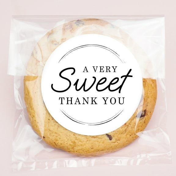 Big Dot of Happiness Simple Script Thank You Stickers and Clear Cookie Bags, Cellophane Treat Bags 4.25x7 IN for Candy or Baked Goods - 25 Count