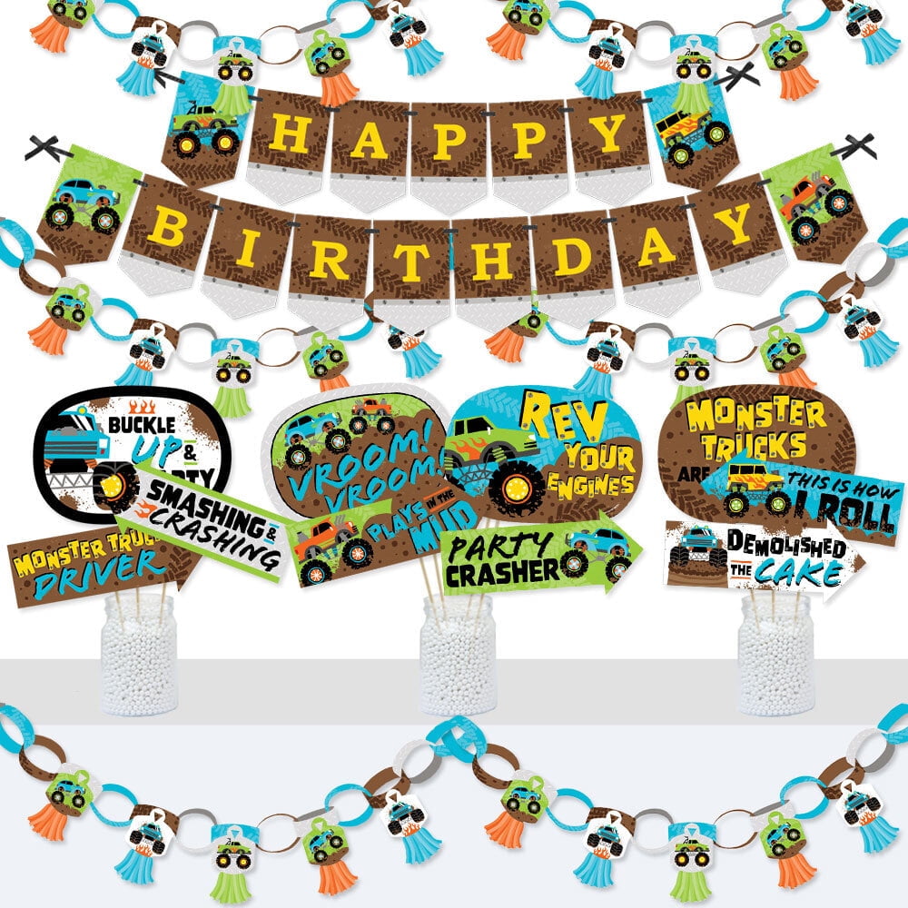 Big Dot of Happiness Smash and Crash - Monster Truck - Boy Birthday Party  Water Bottle Sticker Labels - Set of 20