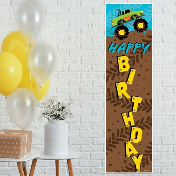 Big Dot of Happiness Smash and Crash - Monster Truck - Boy Birthday Party Front Door Decoration - Vertical Banner