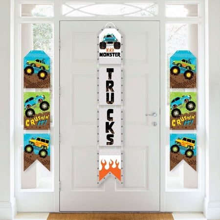 Big Dot of Happiness Smash and Crash - Monster Truck - Hanging Vertical Paper Door Banners - Boy Birthday Party Wall Decor Kit- Indoor Door Decor