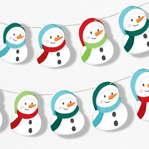 Big Dot of Happiness Snowman Garland Banner, Christmas Holiday Party Decorations Backdrop, 30 Feet of Cord, 15 Paper Snowmen Shapes Double-Sided