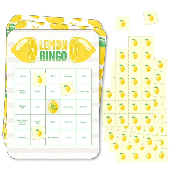 Big Dot of Happiness So Fresh - Lemon - Bingo Cards and Markers - Citrus Lemonade Party Bingo Game - Set of 18