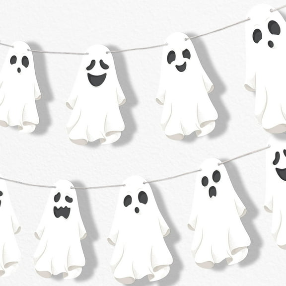 Big Dot of Happiness Spooky Ghost Garland Banner, Halloween Party Decorations Backdrop, 30 Feet of Cord, 15 Paper Ghost Shapes