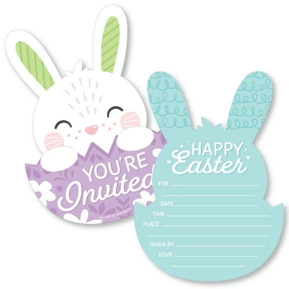 Big Dot of Happiness Spring Easter Bunny - Shaped Fill-In Invitations - Happy Easter Party Invitation Cards with Envelopes - Set of 12