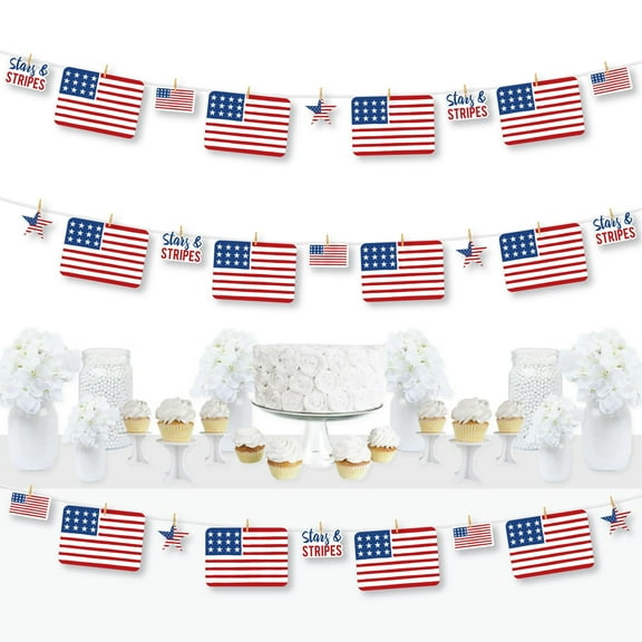 Big Dot of Happiness Stars & Stripes - Memorial Day 4th of July Labor Day USA Patriotic Party DIY Decorations - Clothespin Garland Banner - 44 Pieces