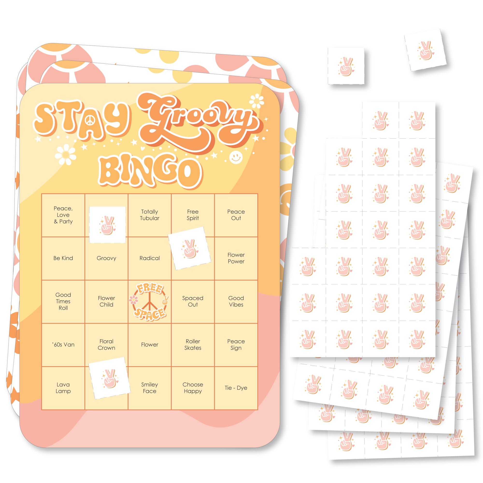 Big Dot of Happiness Stay Groovy - Bingo Cards and Markers - Boho Hippie Party Bingo Game - Set of 18