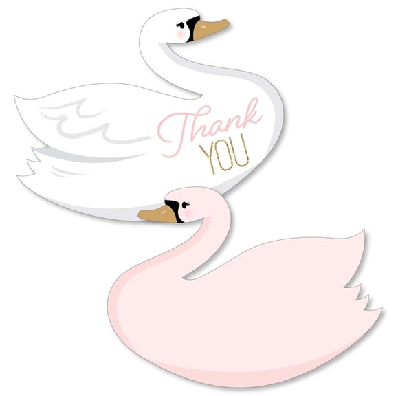 Big Dot of Happiness Swan Soiree - Shaped Thank You Cards - White Swan Baby Shower or Birthday Party Thank You Note Cards with Envelopes - Set of 12