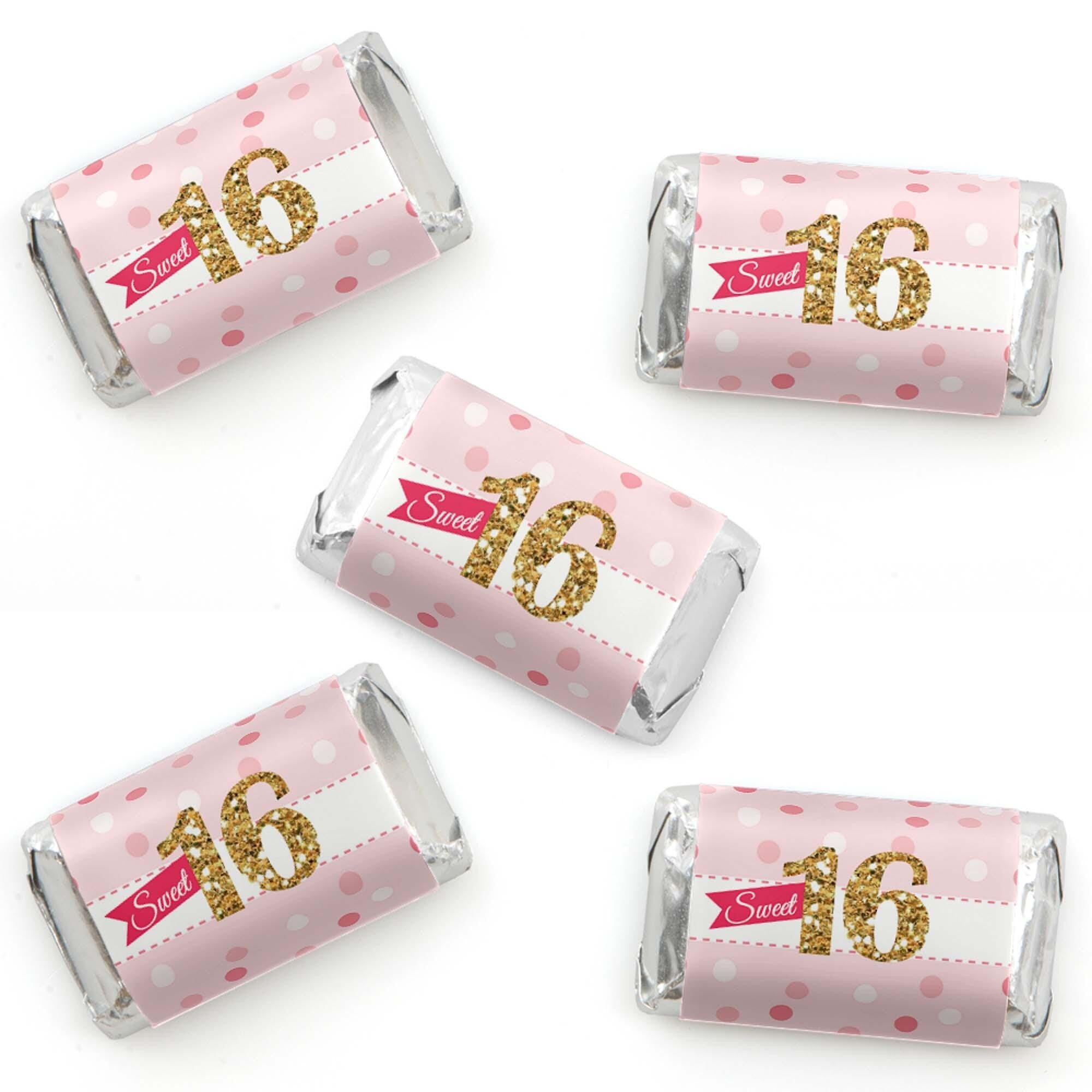 Big Dot of Happiness Sweet 16 - Mini Candy Bar Wrapper Stickers - 16th ...