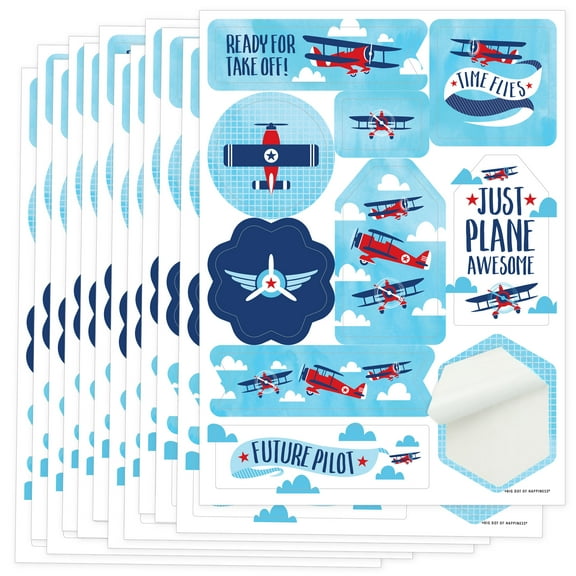 Big Dot of Happiness Taking Flight - Airplane - Vintage Plane Baby Shower or Birthday Party Favor Sticker Set - 12 Sheets - 120 Stickers