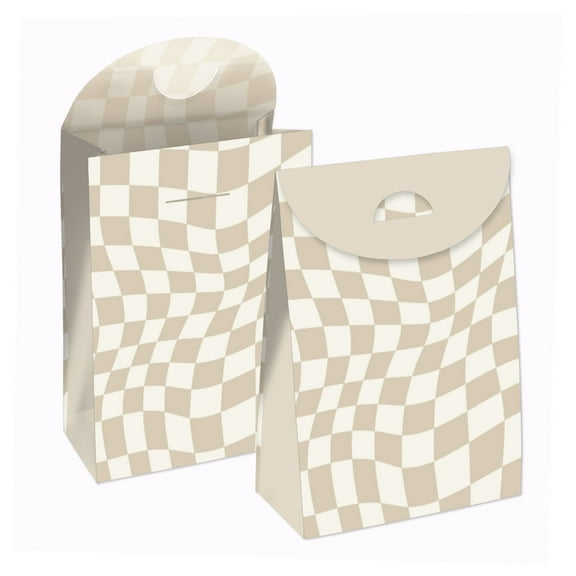 Big Dot of Happiness Tan Checkered Party - Gift Favor Bags - Party Goodie Boxes - Set of 12