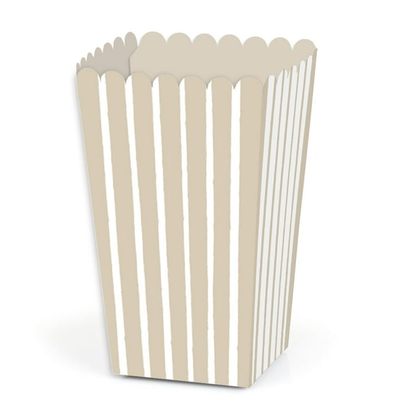 Big Dot of Happiness Tan Stripes - Simple Party Favor Popcorn Treat Boxes - Set of 12