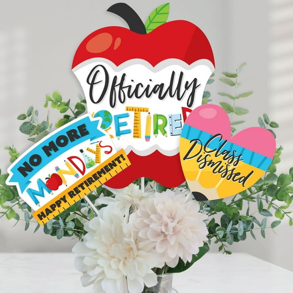 Big Dot of Happiness Teacher Retirement - Happy Retirement Party Centerpiece Sticks - Table Toppers - Set of 15