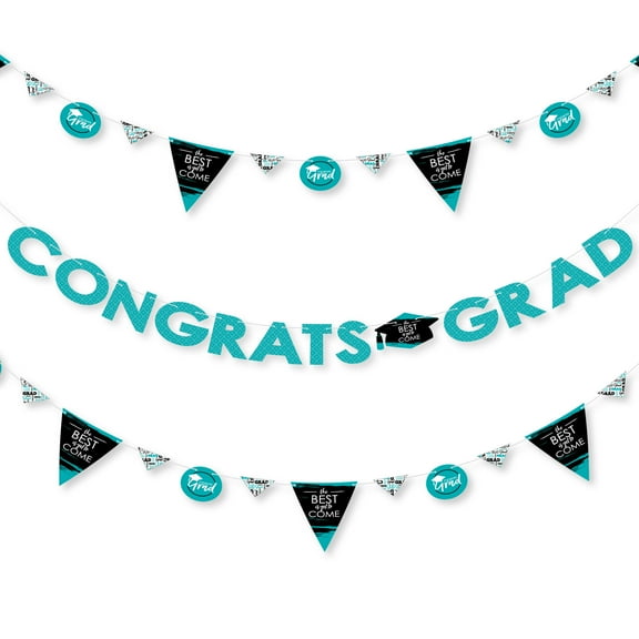 Big Dot of Happiness Teal Grad - Best is Yet to Come - Turquoise Party Letter Banner Decor - 36 Banner Cutouts and Congrats Grad Banner Letters