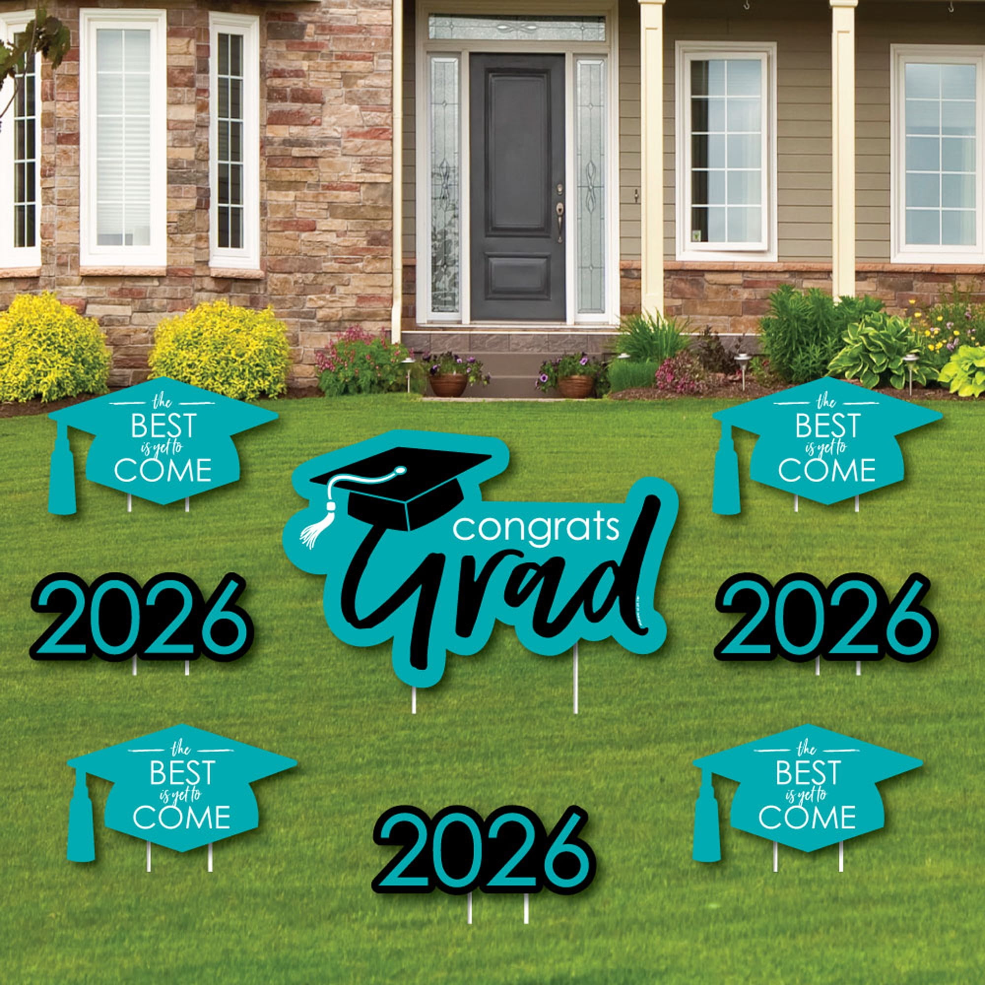 Picket Signs For Graduation Big Dot of Happiness Teal Grad Class of 2026 Outdoor Decorations ...