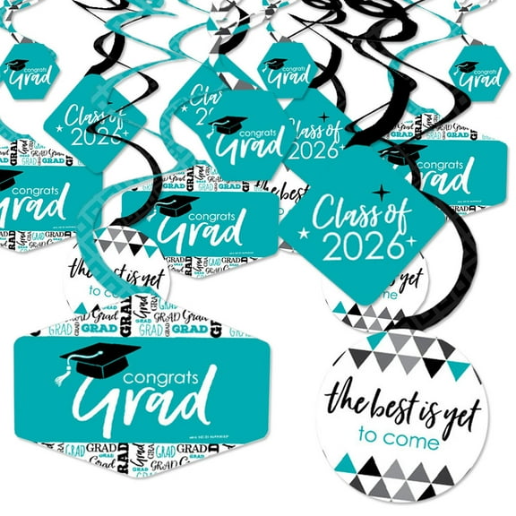 Big Dot of Happiness Teal Graduation Class of 2026 Decorations Hanging Swirls - Set of 40