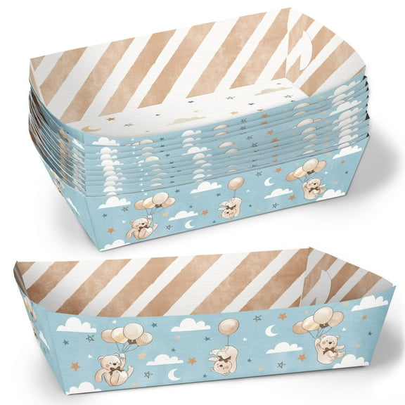 Big Dot of Happiness Teddy Bear Party Paper Food Trays, Disposable Double-Sided Food Holders for Nachos, Hot Dogs, French Fries - 12 Ct