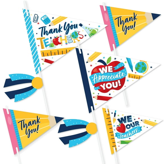 Big Dot of Happiness Thank You Teachers - Triangle Teacher Appreciation Photo Props - Pennant Flag Centerpieces - Set of 20