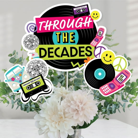 Big Dot of Happiness Through the Decades - 50s, 60s, 70s, 80s, and 90s Party Centerpiece Sticks - Table Toppers - Set of 15