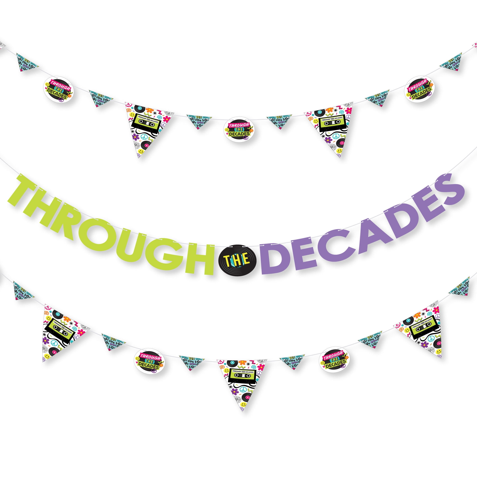 Big Dot of Happiness Through the Decades Party Letter Banner Decoration 36  Banner Cutouts and Through the Decades Banner Letters