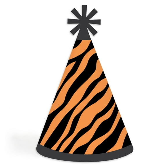 Big Dot of Happiness Tiger Print - Cone Happy Birthday Party Hats for Kids and Adults - Set of 8 (Standard Size)
