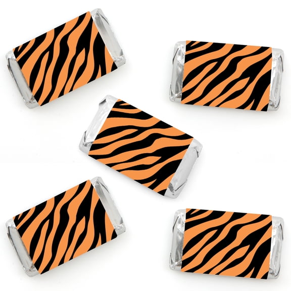 Big Dot of Happiness Tiger Print - Mini Candy Bar Wrapper Stickers - Jungle Party Small Favors - 40 Count