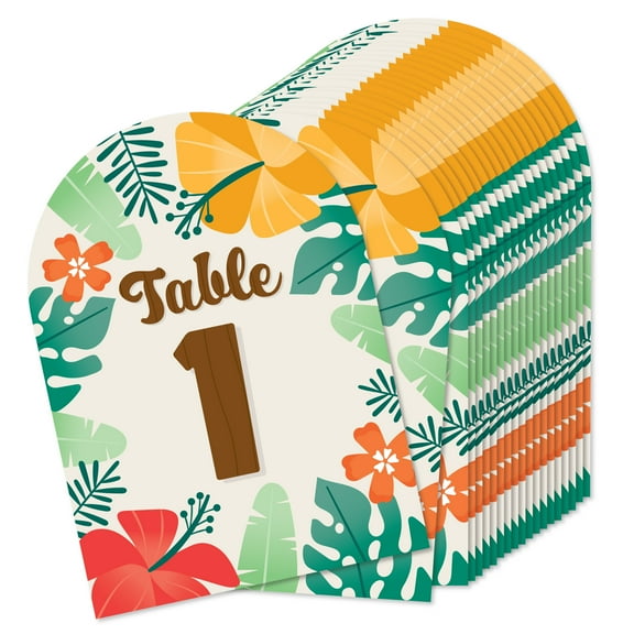 Big Dot of Happiness Tropical Luau - Hawaiian Beach Party Double-Sided 5 x 7 inches Cards - Table Numbers - 1-20