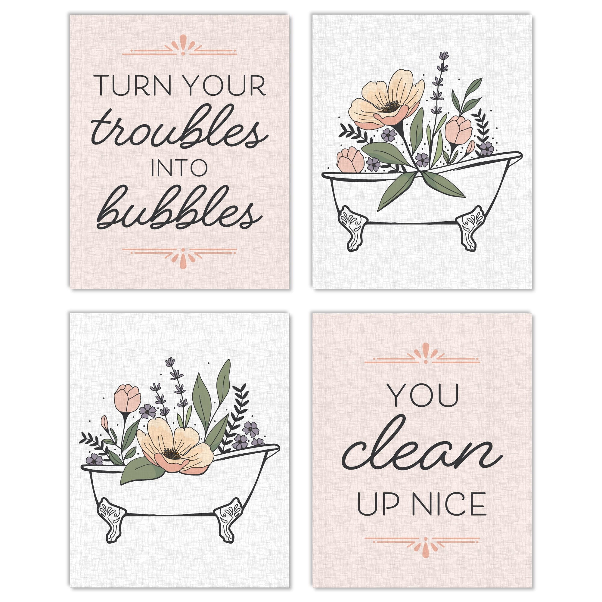 Turn Your Troubles Into Bubbles Linen Paper Bathroom Wall Art Set