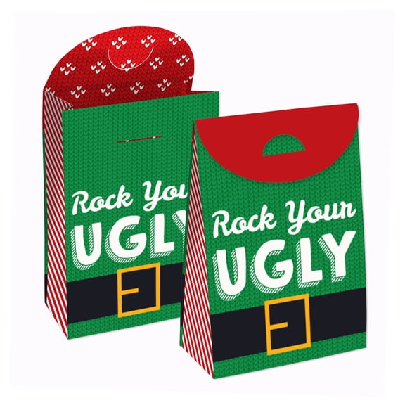 Big Dot of Happiness Ugly Sweater - Holiday and Christmas Gift Favor Bags - Party Goodie Boxes - Set of 12