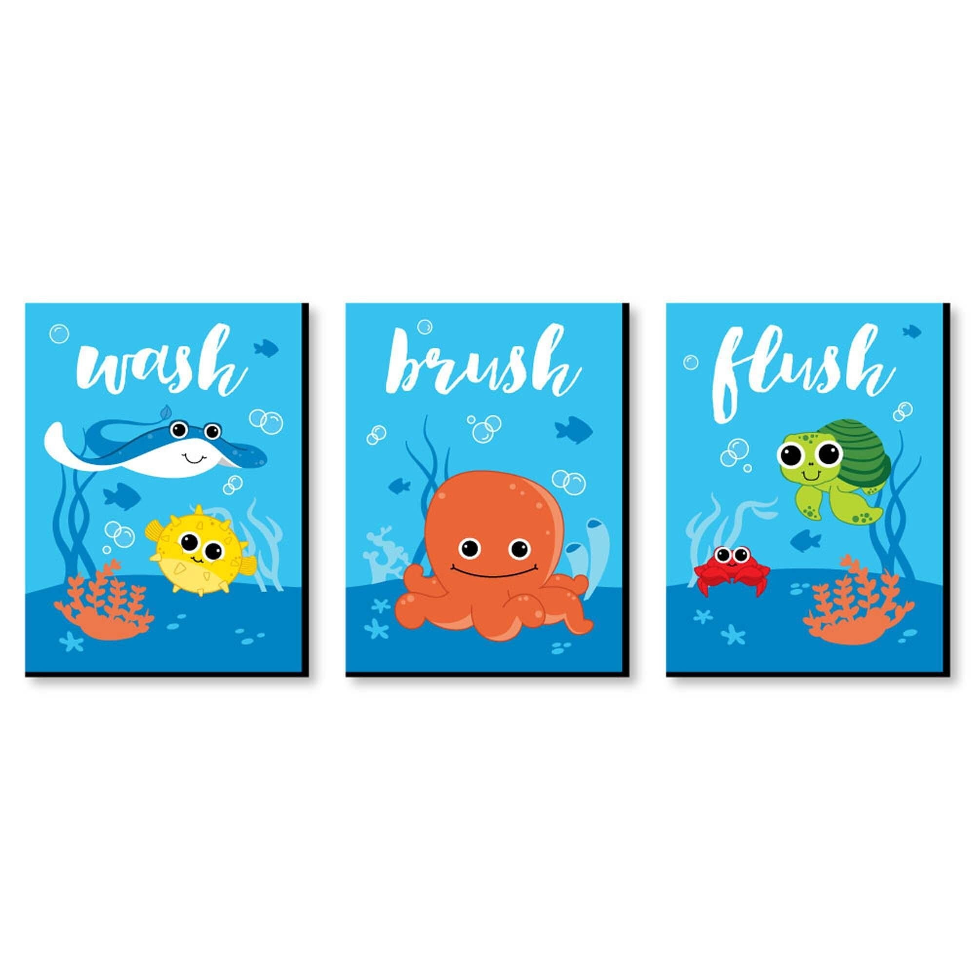 Under the Sea Multicolor Digital Art Kids Bathroom Wall Art Set