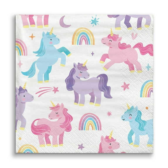 Big Dot of Happiness Unicorn Napkins, Rainbow Birthday Party Decor, White 3-Ply Paper Beverage Cocktail Napkins for Girls Unicorn Party - 24 Count