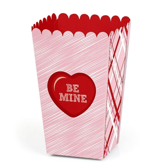 Big Dot of Happiness Valentine's Day Conversation Hearts - Valentine's Day Party Favor Popcorn Treat Boxes - Set of 12