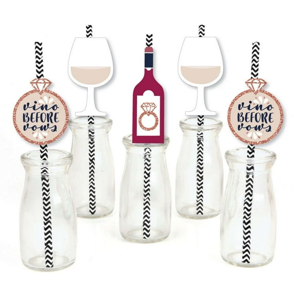 Big Dot of Happiness Vino Before Vows - Paper Straw Decor - Winery Bridal Shower or Bachelorette Party Striped Decorative Straws - Set of 24