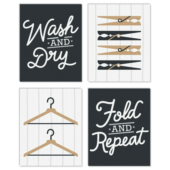 Big Dot of Happiness Wash and Dry - Unframed Laundry Room Linen Paper Wall Art - Set of 4 - Artisms - 8 x 10 inches