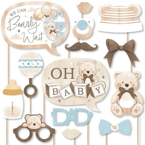 Big Dot of Happiness We Can Bearly Wait - Teddy Bear Baby Shower Photo Booth Props Kit - 20 Count